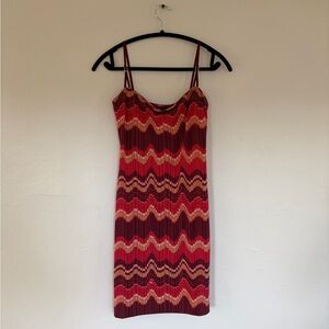 BCBGMaxAzria Red and Tan Strappy Striped Mini Dress Small